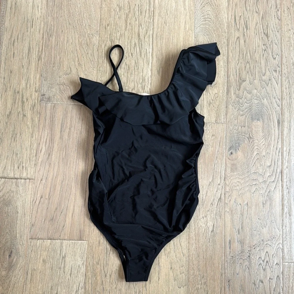 BEACH BUMP™ RUFFLE FRONT ONE SHOULDER MATERNITY SWIMSUIT UPF 50+ SIZE SMALL - Picture 2 of 7